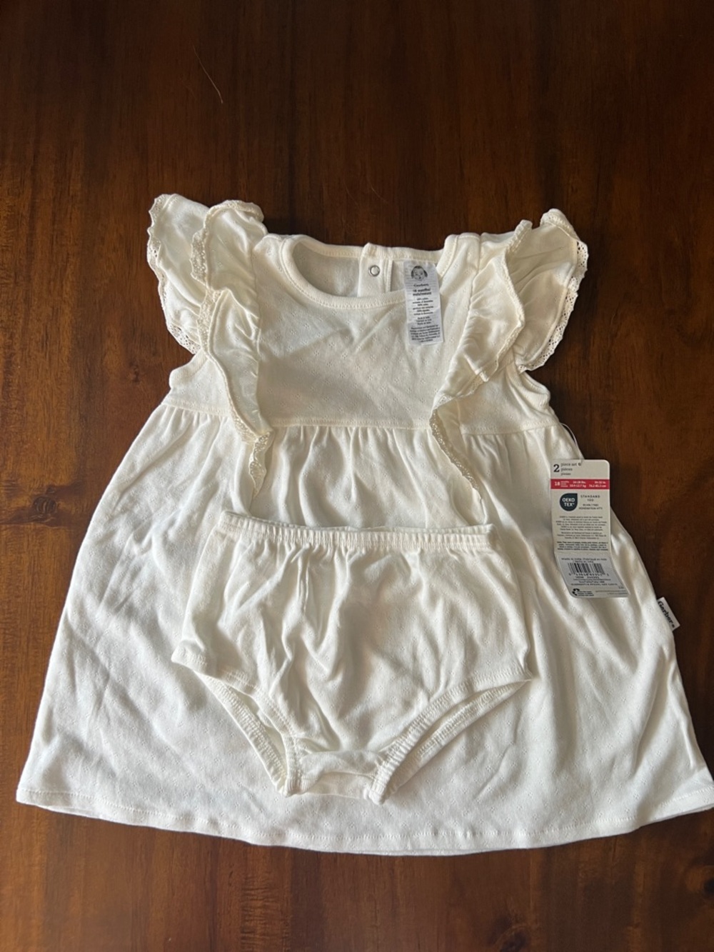 Gerber Infant White Ruffle Dress & Bloomers - Soft Cotton